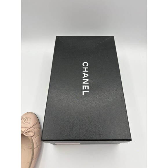 Chanel Ballet Flats Pink Quilted Leather w/ CC Logo Toe & Ribbon Sz EU 35.5 5.5 - Picture 15 of 15